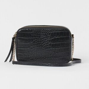 New HM Small Shoulder Bag Crossbody, Purse Black Crocodile Patterned